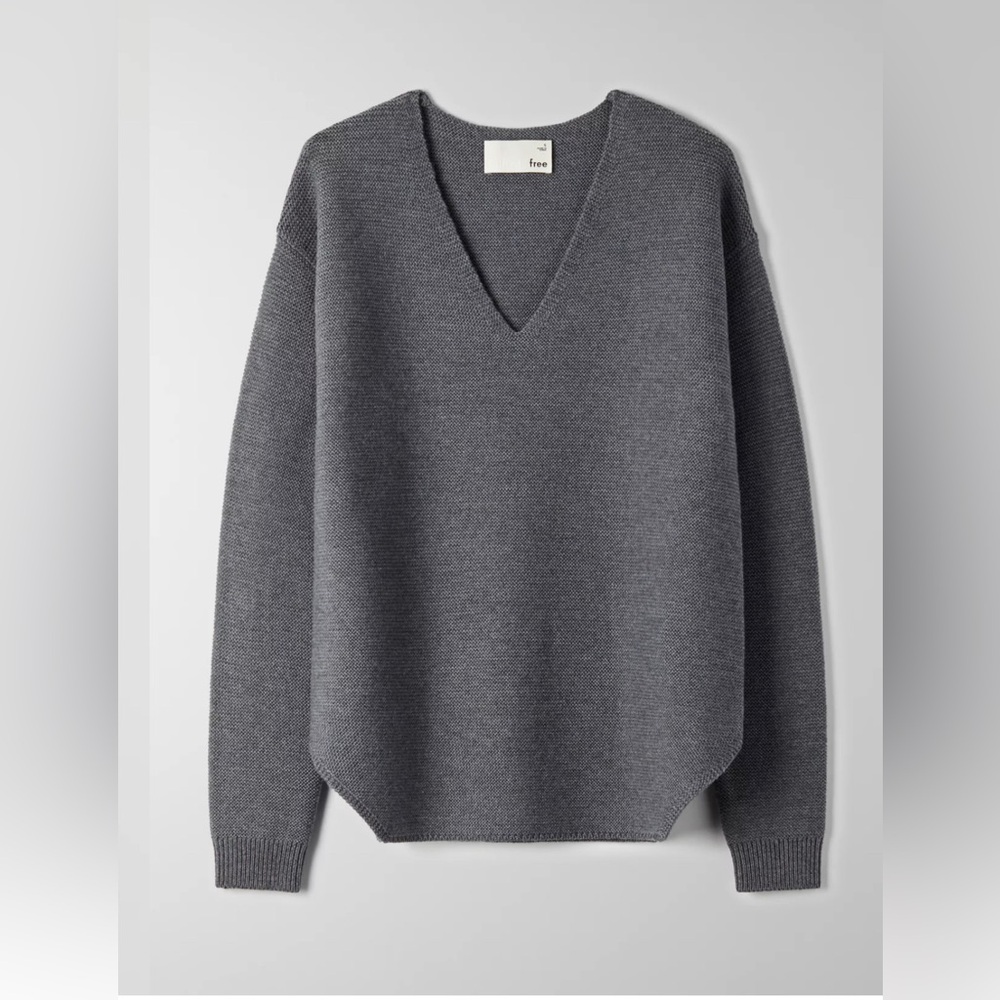 Aritzia Wilfred Free Gray Merino Wool V-Neck Sweater Sz XXS